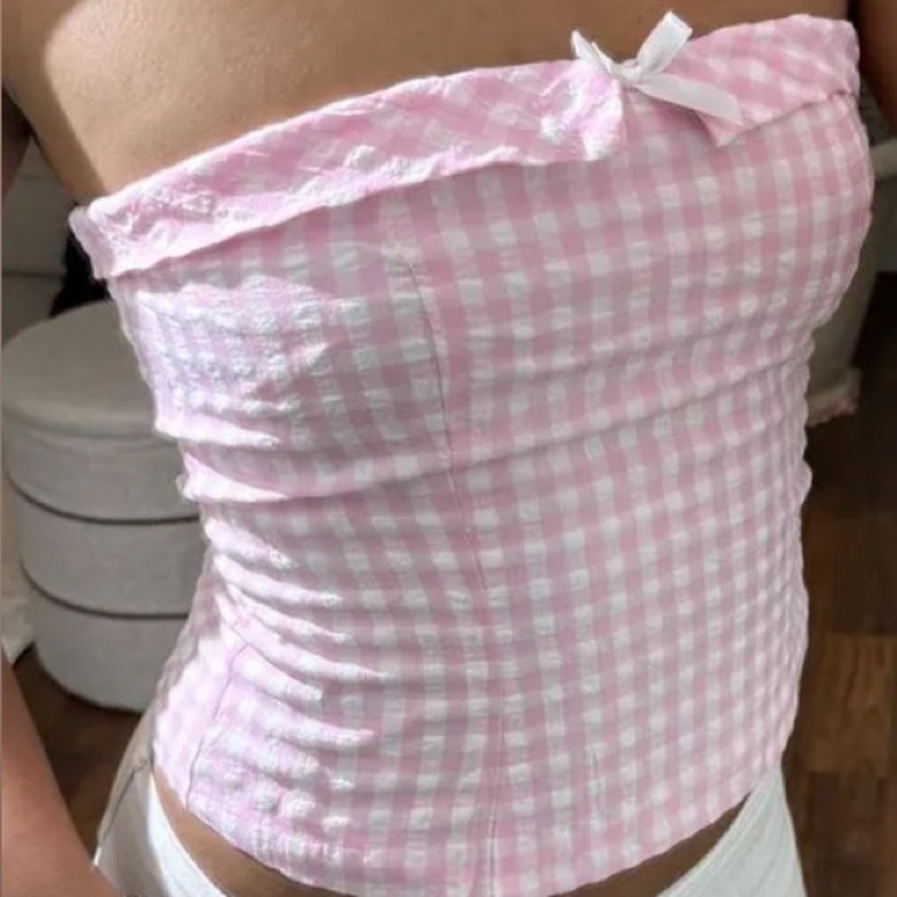 Princess Polly Pink Checkered Strapless Top